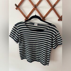 90s Green Blue and White Striped Tee